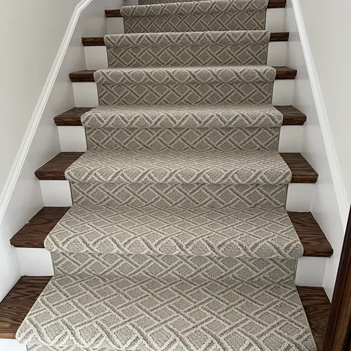 Custom carpet stair runner, patterned carpet in Texas